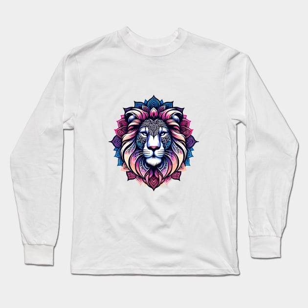 Mystical Lion Mandala Long Sleeve T-Shirt by AmandaOlsenDesigns